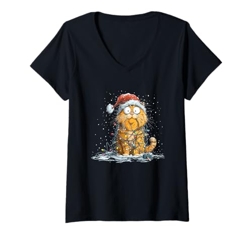 Damen Süßes Weihnachtskatzenkostüm für magische Lichter-Liebhaber T-Shirt mit V-Ausschnitt von Christmas Cat Outfit