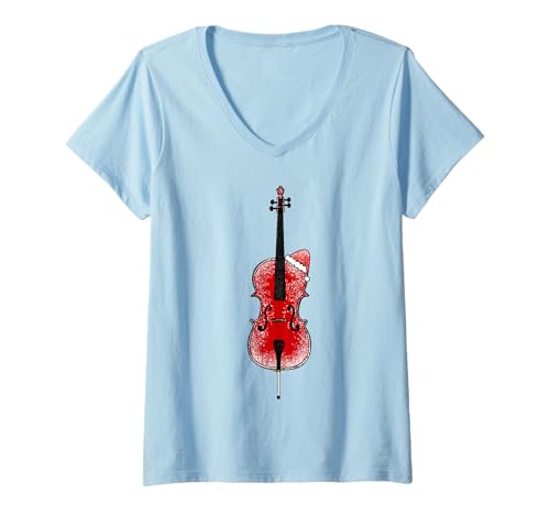 Damen Weihnachtscello Weihnachtsmann, Streichmusiker T-Shirt mit V-Ausschnitt Damen Weihnachtscello Weihnachtsmann, Streichmusiker T-Shirt mit V-Ausschnitt von Christmas Cello Santa String Musician By DoodleRob