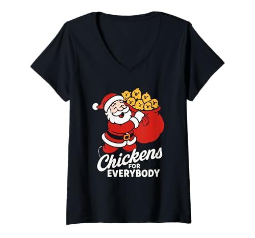 Damen Hühner für jedermann, Weihnachten Huhn Weihnachtsmann lustig T-Shirt mit V-Ausschnitt von Christmas Chicken lover