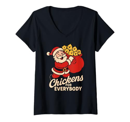 Damen Hühner für jedermann, lustiges Weihnachtshühnchen Weihnachtsmann T-Shirt mit V-Ausschnitt von Christmas Chicken lover