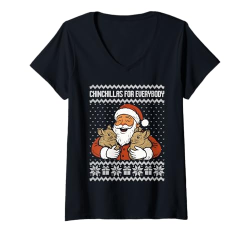 Damen Chinchillas für jedermann, Weihnachten Chinchilla Ugly Sweater T-Shirt mit V-Ausschnitt von Christmas Chinchilla apparel