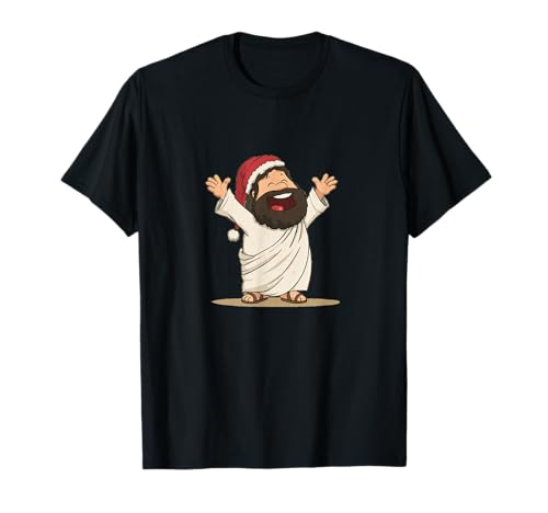 Happy Jesus Christus mit Nikolausmütze Look für Jungen und Mädchen T-Shirt Happy Jesus Christus mit Nikolausmütze Look für Jungen und Mädchen T-Shirt von Christmas Christ Outfit