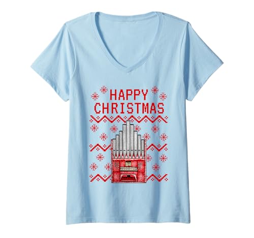 Damen Kirchenorganist Hässliche Weihnachtsorgel T-Shirt mit V-Ausschnitt Damen Kirchenorganist Hässliche Weihnachtsorgel T-Shirt mit V-Ausschnitt von Christmas Church Organ Organist Funny By DoodleRob
