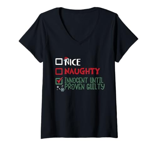 Damen Nice Naughty Innocent Until Proven Guilty - Weihnachten T-Shirt mit V-Ausschnitt von Christmas Clothing & Outfits