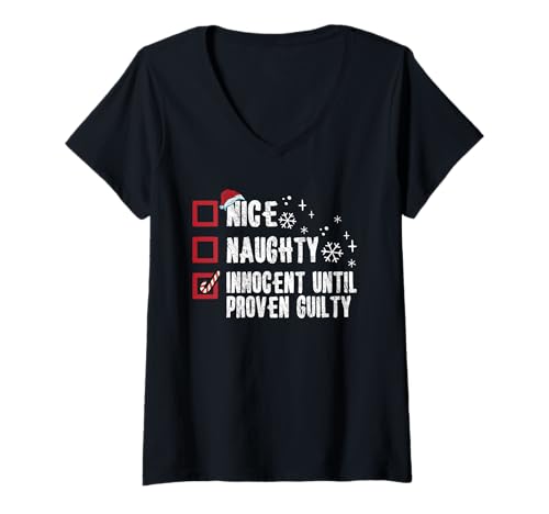Damen Nice Naughty Innocent Until Proven Guilty - Weihnachten T-Shirt mit V-Ausschnitt von Christmas Clothing & Outfits
