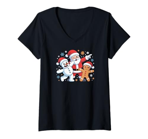 Damen Merry Christmas T-Shirt mit V-Ausschnitt Damen Merry Christmas T-Shirt mit V-Ausschnitt von Christmas Cookies Chaos Merry Lights Santa Holiday
