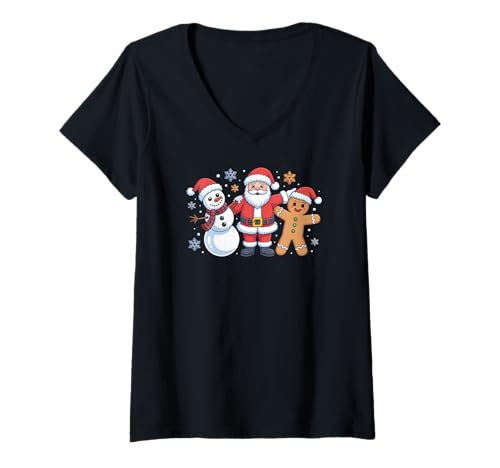Damen Merry Christmas T-Shirt mit V-Ausschnitt Damen Merry Christmas T-Shirt mit V-Ausschnitt von Christmas Cookies Chaos Merry Lights Santa Holiday