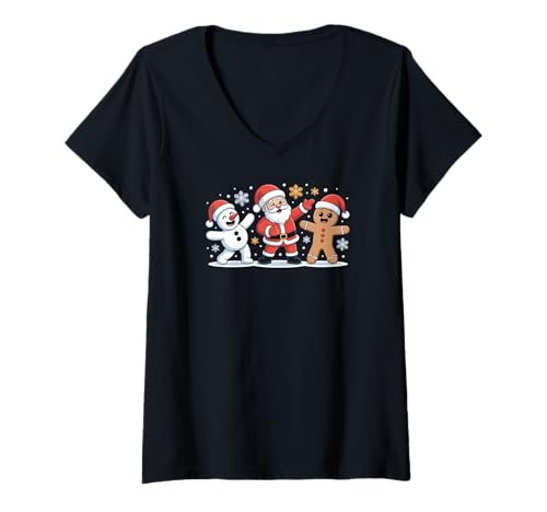 Damen Merry Christmas T-Shirt mit V-Ausschnitt Damen Merry Christmas T-Shirt mit V-Ausschnitt von Christmas Cookies Chaos Merry Lights Santa Holiday