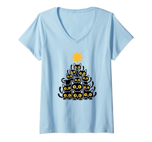 Damen Merry Christmas T-Shirt mit V-Ausschnitt Damen Merry Christmas T-Shirt mit V-Ausschnitt von Christmas Cookies Chaos Merry Lights Santa Holiday
