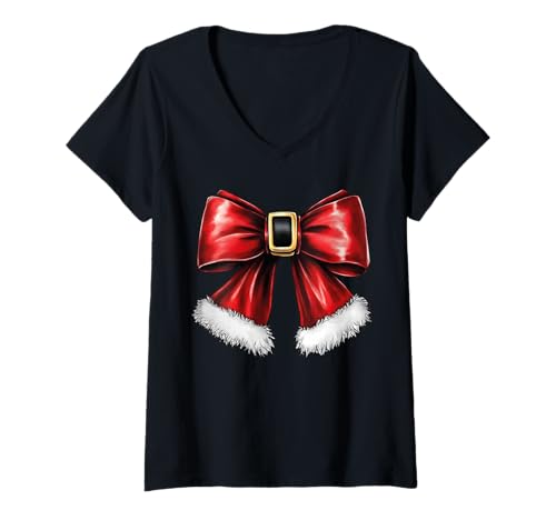 Damen Weihnachten Kokette Schleife Muster Schleifen Designs Xmas Santa Cute T-Shirt mit V-Ausschnitt Damen Weihnachten Kokette Schleife Muster Schleifen Designs Xmas Santa Cute T-Shirt mit V-Ausschnitt von Christmas Coquette Bow Gift idea