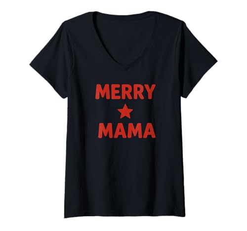 Damen Niedliches Weihnachtsstern-Design Merry Mama T-Shirt mit V-Ausschnitt von Christmas Decor Designs Supply Co.