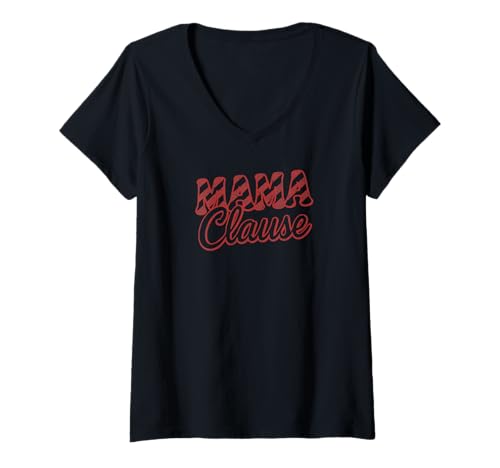 Damen Süßes Weihnachts-Mama-Klausen-Zuckerstangen-Design T-Shirt mit V-Ausschnitt von Christmas Decor Designs Supply Co.