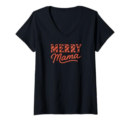 Damen Süßes Zuckerstangen-Design mit Aufschrift Merry Mama T-Shirt mit V-Ausschnitt Damen Süßes Zuckerstangen-Design mit Aufschrift Merry Mama T-Shirt mit V-Ausschnitt von Christmas Decor Designs Supply Co.
