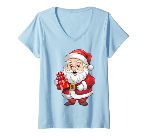 Damen Süsser Weihnachtsmann mit Weihnachtsüberraschung T-Shirt mit V-Ausschnitt Damen Süsser Weihnachtsmann mit Weihnachtsüberraschung T-Shirt mit V-Ausschnitt von Christmas Design Crazy X-mas Holiday Every Year