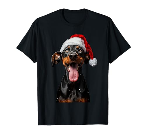 Christmas Dog Outfit Dobermann Pinscher Weihnachten T-Shirt Schwarz Klein Klassisch Kurzarm Rundhals-Ausschnitt Pull-On Winter Unisex Erwachsene Kinder von Christmas Dog Outfit