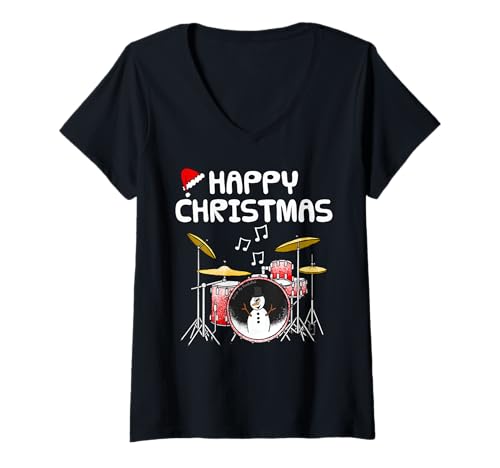 Damen Schlagzeuger Weihnachtsmusiklehrer T-Shirt mit V-Ausschnitt Damen Schlagzeuger Weihnachtsmusiklehrer T-Shirt mit V-Ausschnitt von Christmas Drums Drummer Musician By DoodleRob