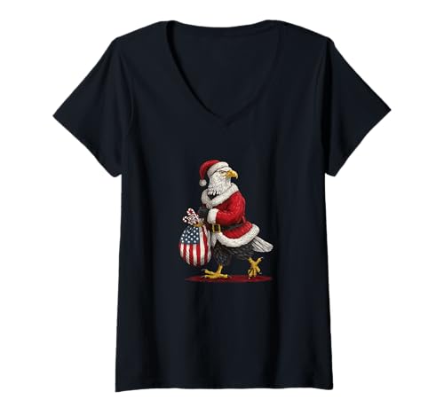 Damen Cooles Adler mit Weihnachtstasche Kostüm T-Shirt mit V-Ausschnitt von Christmas Eagle Outfit