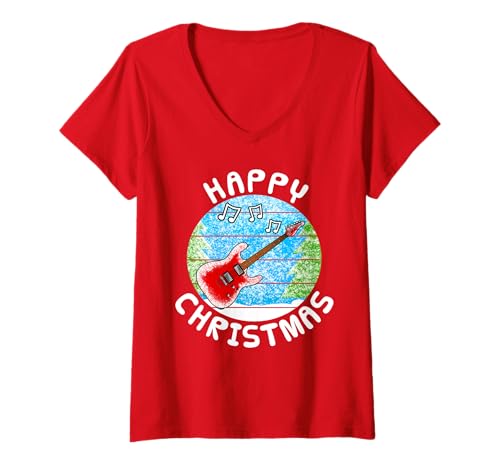 Damen E-Gitarre Weihnachten Gitarrist Musiker T-Shirt mit V-Ausschnitt Damen E-Gitarre Weihnachten Gitarrist Musiker T-Shirt mit V-Ausschnitt von Christmas Electric Guitar Teacher By DoodleRob