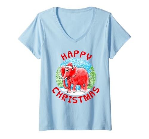 Damen Elefant Weihnachten Wildlife Natur Lustig T-Shirt mit V-Ausschnitt Damen Elefant Weihnachten Wildlife Natur Lustig T-Shirt mit V-Ausschnitt von Christmas Elephant Wildlife Xmas Kids By DoodleRob