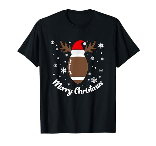 Christmas Eve Costume Xmas Winter Football - Herren Unisex T-Shirt Schwarz S - Klassische Passform Kurzarm Crew-Ausschnitt - Weihnachten Sport Casual Festive Cartoon Football T-Shirt von Christmas Eve Costume Xmas Winter Football