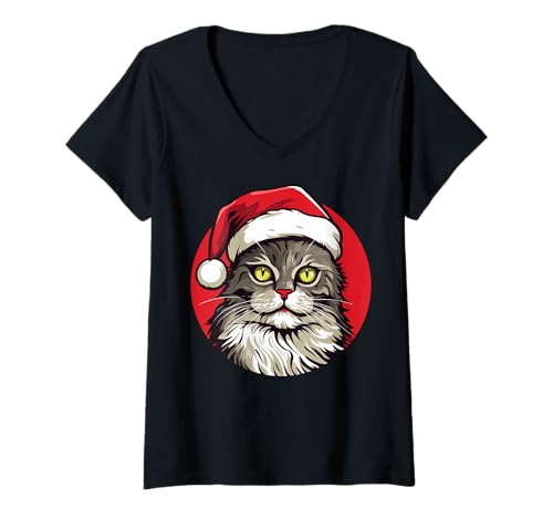 Damen Katzen Weihnachten T-Shirt mit V-Ausschnitt Damen Katzen Weihnachten T-Shirt mit V-Ausschnitt von Christmas Fans