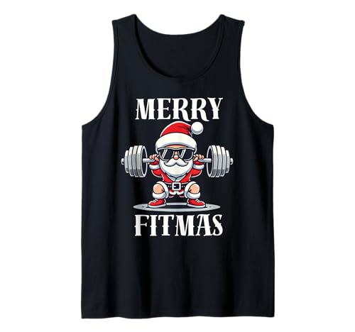 Weihnachten, Weihnachtsmann, Merry Fitmas, für Herren, Fitness, hässliche Weihnachten Tank Top von Christmas Fitmas Santa Weightlifting Fitness Xmas