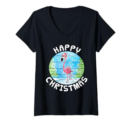 Damen Flamingo Weihnachten Wildlife Eisläufer Lustig T-Shirt mit V-Ausschnitt Damen Flamingo Weihnachten Wildlife Eisläufer Lustig T-Shirt mit V-Ausschnitt von Christmas Flamingo Wildlife Xmas Kids By DoodleRob