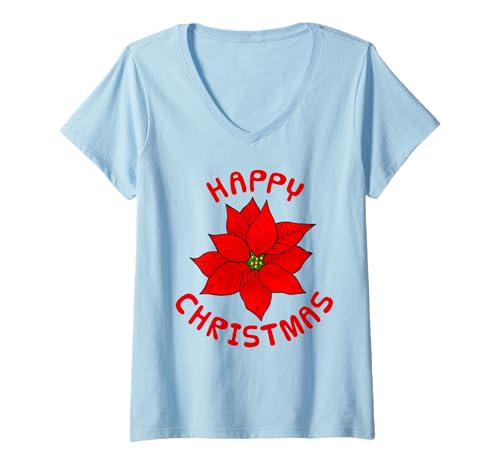 Damen Weihnachten Blume Weihnachtsstern Floral Mama Oma T-Shirt mit V-Ausschnitt Damen Weihnachten Blume Weihnachtsstern Floral Mama Oma T-Shirt mit V-Ausschnitt von Christmas Flower Poinsettia Women By DoodleRob