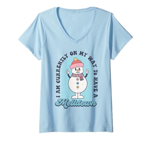 Damen Lustiger Schneemann Weihnachten sarkastisch Männer Frauen Kinder Xmas Humor T-Shirt mit V-Ausschnitt von Christmas Funny Men Women Apparel Clothes Ideas