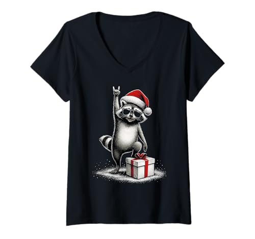 Damen Christmas Funny Raccoon T-Shirt mit V-Ausschnitt Damen Christmas Funny Raccoon T-Shirt mit V-Ausschnitt von Christmas Funny Raccoon