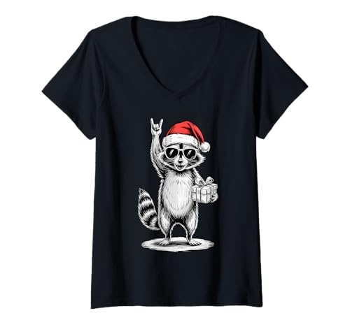 Damen Christmas Funny Raccoon T-Shirt mit V-Ausschnitt Damen Christmas Funny Raccoon T-Shirt mit V-Ausschnitt von Christmas Funny Raccoon
