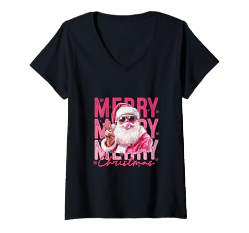 Damen Merry Christmas - Treffen Sie Ihren neuen rosa Weihnachtsmann T-Shirt mit V-Ausschnitt Damen Merry Christmas - Treffen Sie Ihren neuen rosa Weihnachtsmann T-Shirt mit V-Ausschnitt von Christmas Funny Santa Claus In Pink