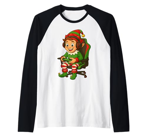 Gamer Christmas Elf Gaming Videospiel Jungen Mädchen Raglan von Christmas Gamers Video Game Fans