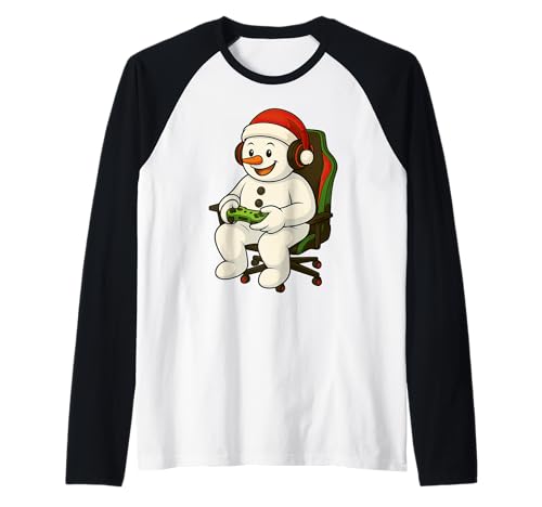 Gamer Weihnachten Schneemann Gaming Videospiel Jungen Mädchen Raglan von Christmas Gamers Video Game Fans