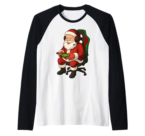 Gamer Weihnachten Weihnachtsmann Gaming Videospiel Jungen Mädchen Raglan von Christmas Gamers Video Game Fans