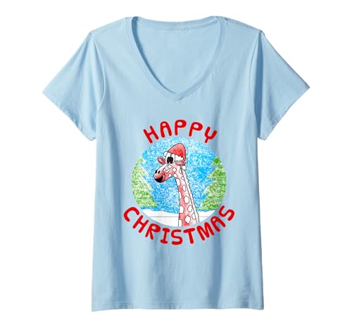 Damen Giraffe Weihnachten Wildlife Natur Lustig T-Shirt mit V-Ausschnitt Damen Giraffe Weihnachten Wildlife Natur Lustig T-Shirt mit V-Ausschnitt von Christmas Giraffe Wildlife Xmas Kids By DoodleRob
