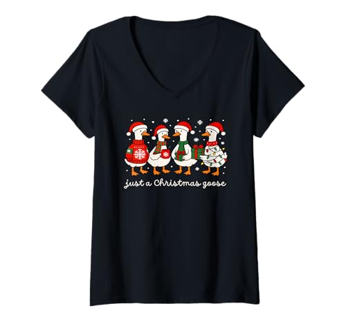 Damen Weihnachtsgans lustiger Urlaubsvogel niedlich T-Shirt mit V-Ausschnitt Damen Weihnachtsgans lustiger Urlaubsvogel niedlich T-Shirt mit V-Ausschnitt von Christmas Goose Funny Holiday Bird Gift