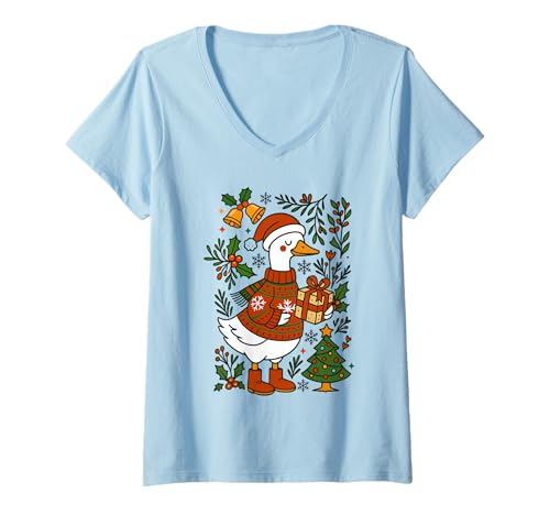 Damen Goose Christmas Silly Vintage Goose Herren Damen Kinder Xmas T-Shirt mit V-Ausschnitt von Christmas Goose Men Women Apparel Clothes Ideas