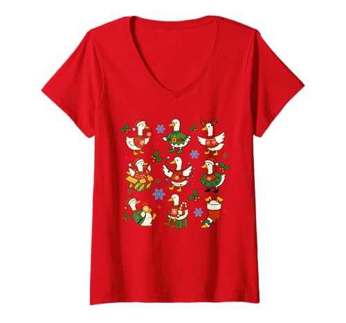 Damen Lustige Gans Weihnachten Humor Silly Cute Männer Frauen Kinder Xmas T-Shirt mit V-Ausschnitt von Christmas Goose Men Women Apparel Clothes Ideas