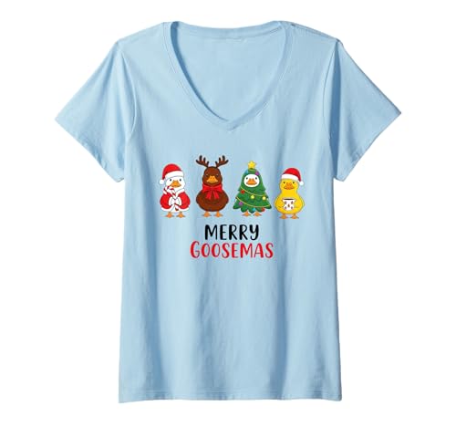 Damen Merry Goosemas Christmas Goosemas Christmas Goose Herren Damen Kinder Silly Xmas T-Shirt mit V-Ausschnitt von Christmas Goose Men Women Apparel Clothes Ideas