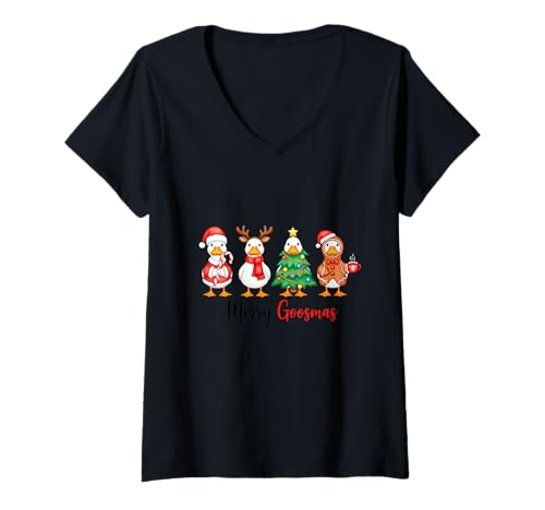 Damen Merry Goosmas - Just a Jolly Goose - Weihnachtsgans T-Shirt mit V-Ausschnitt von Christmas Goose - Merry Goosmas