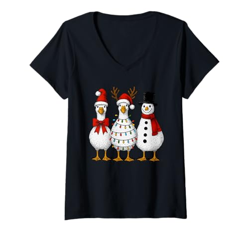 Damen Vintage Christmas Goose Santa Goose Cute Snowman Goose T-Shirt mit V-Ausschnitt Damen Vintage Christmas Goose Santa Goose Cute Snowman Goose T-Shirt mit V-Ausschnitt von Christmas Goose Santa goose Cute Snowman Goose