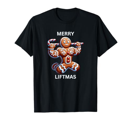 Christmas Gym Funny Gingerbread Man Weightlifting T-Shirt für Erwachsene, Fitnessbegeisterte - Schwarz, S von Christmas Gym Funny Gingerbread Man Weightlifting