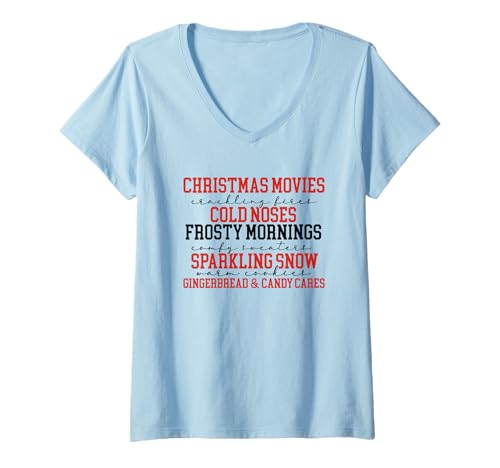 Damen Weihnachtsfilme kalte Nasen funkelnder Schnee T-Shirt mit V-Ausschnitt Damen Weihnachtsfilme kalte Nasen funkelnder Schnee T-Shirt mit V-Ausschnitt von Christmas Holiday Cheer Festive Spirit