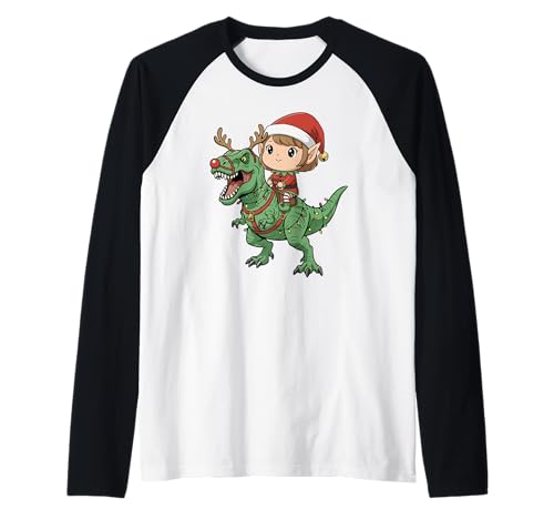 Mädchen Elfe reitet T-Rex Lustiger Weihnachtsdinosaurier Raglan Mädchen Elfe reitet T-Rex Lustiger Weihnachtsdinosaurier Raglan von Christmas Holiday Co.
