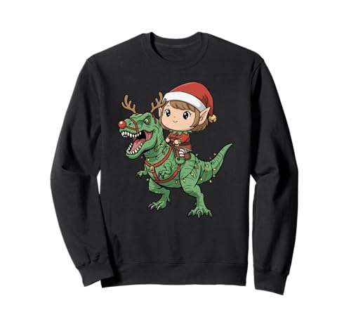 Mädchen Elfe reitet T-Rex Lustiger Weihnachtsdinosaurier Sweatshirt Mädchen Elfe reitet T-Rex Lustiger Weihnachtsdinosaurier Sweatshirt von Christmas Holiday Co.