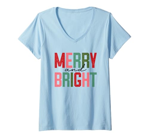 Damen Fröhliche, helle Weihnachts- und Feiertagsstimmung T-Shirt mit V-Ausschnitt von Christmas Holiday Joyful Festive Spirit