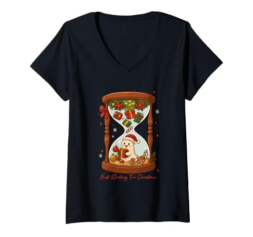 Damen Ich warte nur auf Weihnachtsstimmung T-Shirt mit V-Ausschnitt Damen Ich warte nur auf Weihnachtsstimmung T-Shirt mit V-Ausschnitt von Christmas Holiday Season Countdown Festive