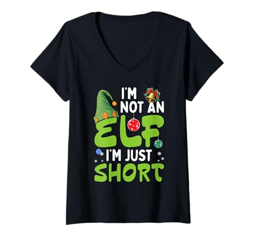 Damen Lustiges Weihnachtsmotiv "I'm Not An Elf Just Short Xmas Men Women Kids T-Shirt mit V-Ausschnitt von Christmas Holiday Wear