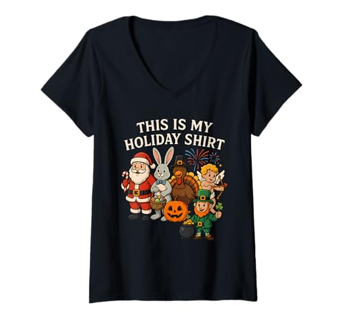 Damen Das ist Mein Urlaub T-Shirt mit V-Ausschnitt Damen Das ist Mein Urlaub T-Shirt mit V-Ausschnitt von Christmas Holliday Apparel
